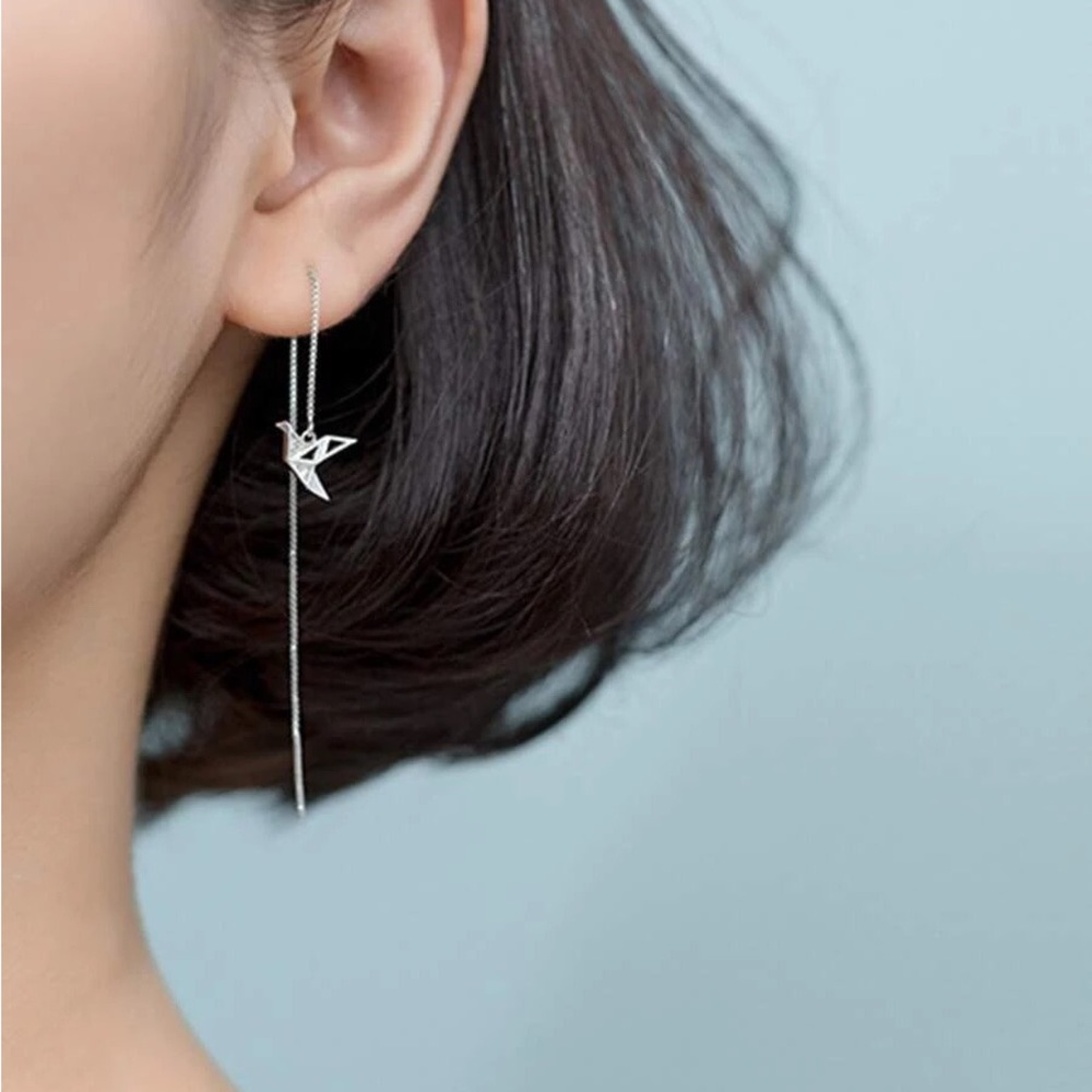Silver Threader Earrings with Origami paper cranes